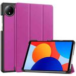 For Xiaomi Redmi Pad SE 8.7 Custer Texture 3-Fold Holder Leather Smart Tablet Case(Purple)