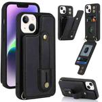 For iPhone 14 Wristband Vertical Flip Wallet Back Cover Phone Case(Black)