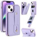 For iPhone 14 Plus Wristband Vertical Flip Wallet Back Cover Phone Case(Purple)