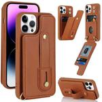 For iPhone 14 Pro Wristband Vertical Flip Wallet Back Cover Phone Case(Brown)