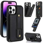 For iPhone 14 Pro Max Wristband Vertical Flip Wallet Back Cover Phone Case(Black)