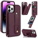 For iPhone 14 Pro Max Wristband Vertical Flip Wallet Back Cover Phone Case(Wine Red)