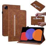For Xiaomi Pad  6 / Pad 6 Pro Skin Feel Solid Color Zipper Leather Tablet Case(Brown)