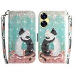 For Realme C55 3D Colored Horizontal Flip Leather Phone Case(Black White Cat)