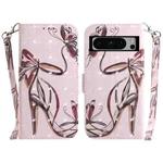For Google Pixel 8 Pro 3D Colored Horizontal Flip Leather Phone Case(Butterfly High-heeled)