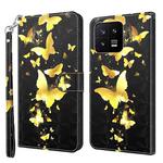 For Xiaomi 13 3D Painting Pattern Flip Leather Phone Case(Gold Butterfly)