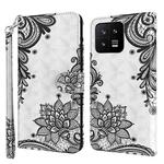 For Xiaomi 13 3D Painting Pattern Flip Leather Phone Case(Diagonal Black Flower)