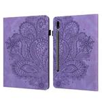 For Samsung Galaxy Tab S9 / S9 FE Peacock Embossed Pattern Leather Tablet Case(Purple)