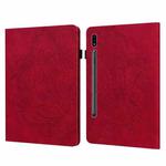 For Samsung Galaxy Tab S9 / S9 FE Peacock Embossed Pattern Leather Tablet Case(Red)