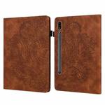 For Samsung Galaxy Tab S9 / S9 FE Peacock Embossed Pattern Leather Tablet Case(Brown)
