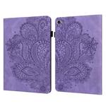 For Samsung Galaxy Tab A9 Peacock Embossed Pattern Leather Tablet Case(Purple)