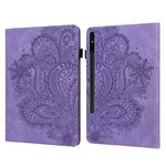 For Samsung Galaxy Tab S10+ / S9+ Peacock Embossed Pattern Leather Tablet Case(Purple)