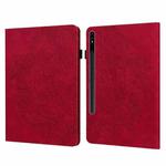 For Samsung Galaxy Tab S10+ / S9+ Peacock Embossed Pattern Leather Tablet Case(Red)