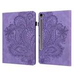 For Samsung Galaxy Tab S10 FE+ Peacock Embossed Pattern Leather Tablet Case(Purple)