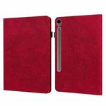 For Samsung Galaxy Tab S10 FE+ Peacock Embossed Pattern Leather Tablet Case(Red)