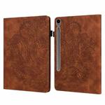 For Samsung Galaxy Tab S10 FE+ Peacock Embossed Pattern Leather Tablet Case(Brown)