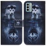 For Nokia G22 Coloured Drawing Flip Leather Phone Case(Wolf and Dog)