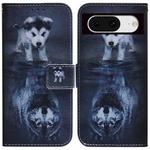 For Google Pixel 8 Coloured Drawing Flip Leather Phone Case(Wolf and Dog)