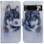 For Google Pixel 8 Pro Coloured Drawing Flip Leather Phone Case(White Wolf)