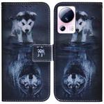 For Xiaomi 13 Lite / Civi 2 Coloured Drawing Flip Leather Phone Case(Wolf and Dog)
