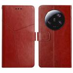 For Xiaomi 13 Ultra HT01 Y-shaped Pattern Flip Leather Phone Case(Brown)