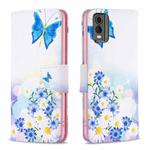 For Nokia C32 Colored Drawing Pattern Leather Phone Case(Butterfly Love)