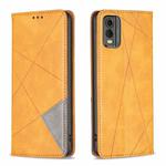 For Nokia C32 Rhombus Texture Magnetic Leather Phone Case(Yellow)