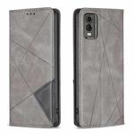 For Nokia C32 Rhombus Texture Magnetic Leather Phone Case(Grey)