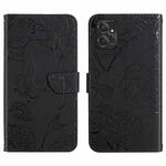 For Motorola Moto G Power 2023 HT03 Skin Feel Butterfly Embossed Flip Leather Phone Case(Black)