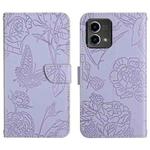 For Motorola Moto G Stylus 5G 2023 HT03 Skin Feel Butterfly Embossed Flip Leather Phone Case(Purple)