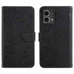 For Motorola Moto G Stylus 5G 2023 HT03 Skin Feel Butterfly Embossed Flip Leather Phone Case(Black)