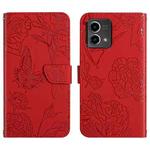 For Motorola Moto G Stylus 5G 2023 HT03 Skin Feel Butterfly Embossed Flip Leather Phone Case(Red)