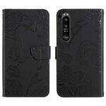 For Sony Xperia 1 V HT03 Skin Feel Butterfly Embossed Flip Leather Phone Case(Black)