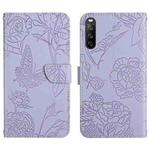 For Sony Xperia 10 V HT03 Skin Feel Butterfly Embossed Flip Leather Phone Case(Purple)