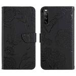 For Sony Xperia 10 V HT03 Skin Feel Butterfly Embossed Flip Leather Phone Case(Black)