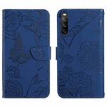 For Sony Xperia 10 V HT03 Skin Feel Butterfly Embossed Flip Leather Phone Case(Blue)