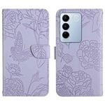 For vivo V27 HT03 Skin Feel Butterfly Embossed Flip Leather Phone Case(Purple)