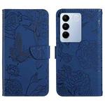 For vivo V27 HT03 Skin Feel Butterfly Embossed Flip Leather Phone Case(Blue)