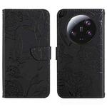 For Xiaomi 13 Ultra HT03 Skin Feel Butterfly Embossed Flip Leather Phone Case(Black)