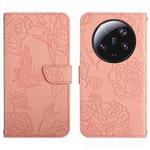 For Xiaomi 13 Ultra HT03 Skin Feel Butterfly Embossed Flip Leather Phone Case(Pink)