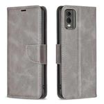 For Nokia C32 Lambskin Texture Pure Color Flip Leather Phone Case(Grey)