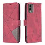 For Nokia C32 Magnetic Buckle Rhombus Texture Leather Phone Case(Red)