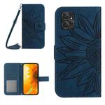 For Motorola Moto G Power 2023 HT04 Skin Feel Sun Flower Embossed Flip Leather Phone Case with Lanyard(Inky Blue)