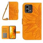 For Motorola Moto G Stylus 5G 2023 HT04 Skin Feel Sun Flower Embossed Flip Leather Phone Case with Lanyard(Yellow)