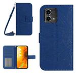 For Motorola Moto G Stylus 5G 2023 HT04 Skin Feel Sun Flower Embossed Flip Leather Phone Case with Lanyard(Dark Blue)