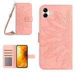 For Samsung Galaxy F14 Global HT04 Skin Feel Sun Flower Embossed Flip Leather Phone Case with Lanyard(Pink)