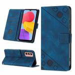 For Samsung Galaxy M13 Global Skin-feel Embossed Leather Phone Case(Blue)