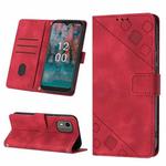 For Nokia C12 Skin-feel Embossed Leather Phone Case(Red)