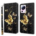 For Xiaomi 13 Lite 3D Painted Pattern Leather Phone Case(Golden Butterfly)