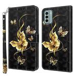 For Nokia G22 3D Painted Pattern Leather Phone Case(Golden Butterfly)